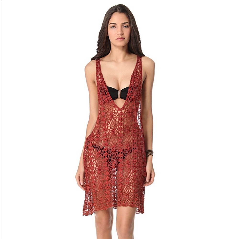 MINKPINK Rust Red Crochet Swim Coverup